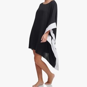 DKNY Black and White Asymmetrical Kaftan/ Swim Cover up